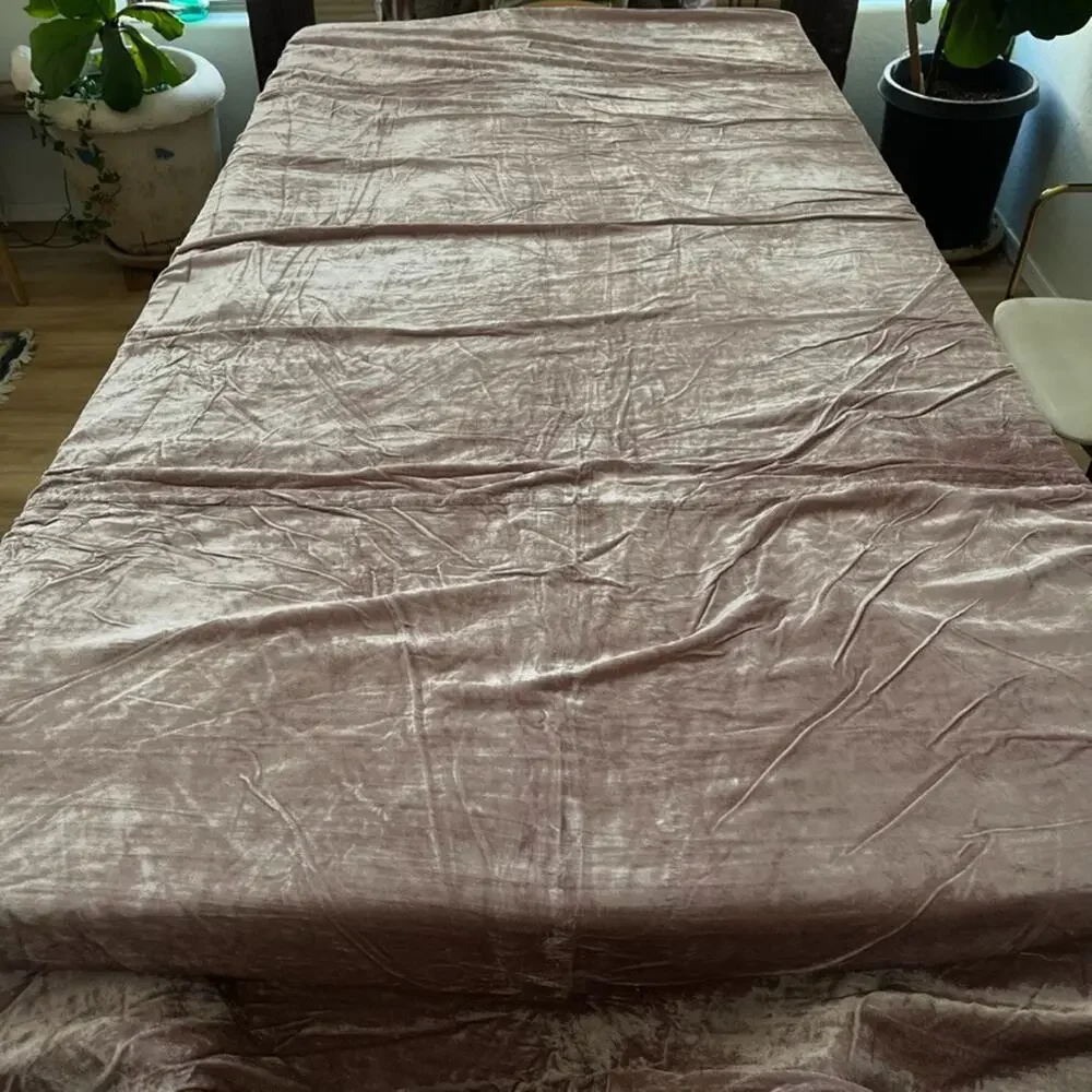 West Elm Dusty Blush Crinkle Velvet Queen Duvet Cover Button Closure